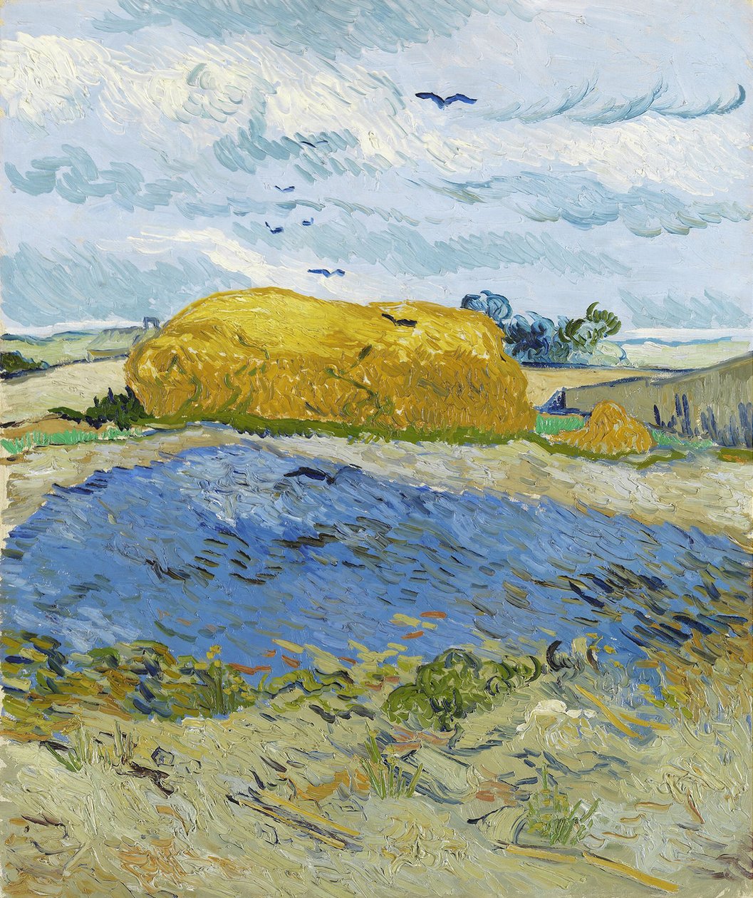 Hvetestabel under en overskyet himmel, Auvers-sur-Oise, 1889. av Vincent van Gogh