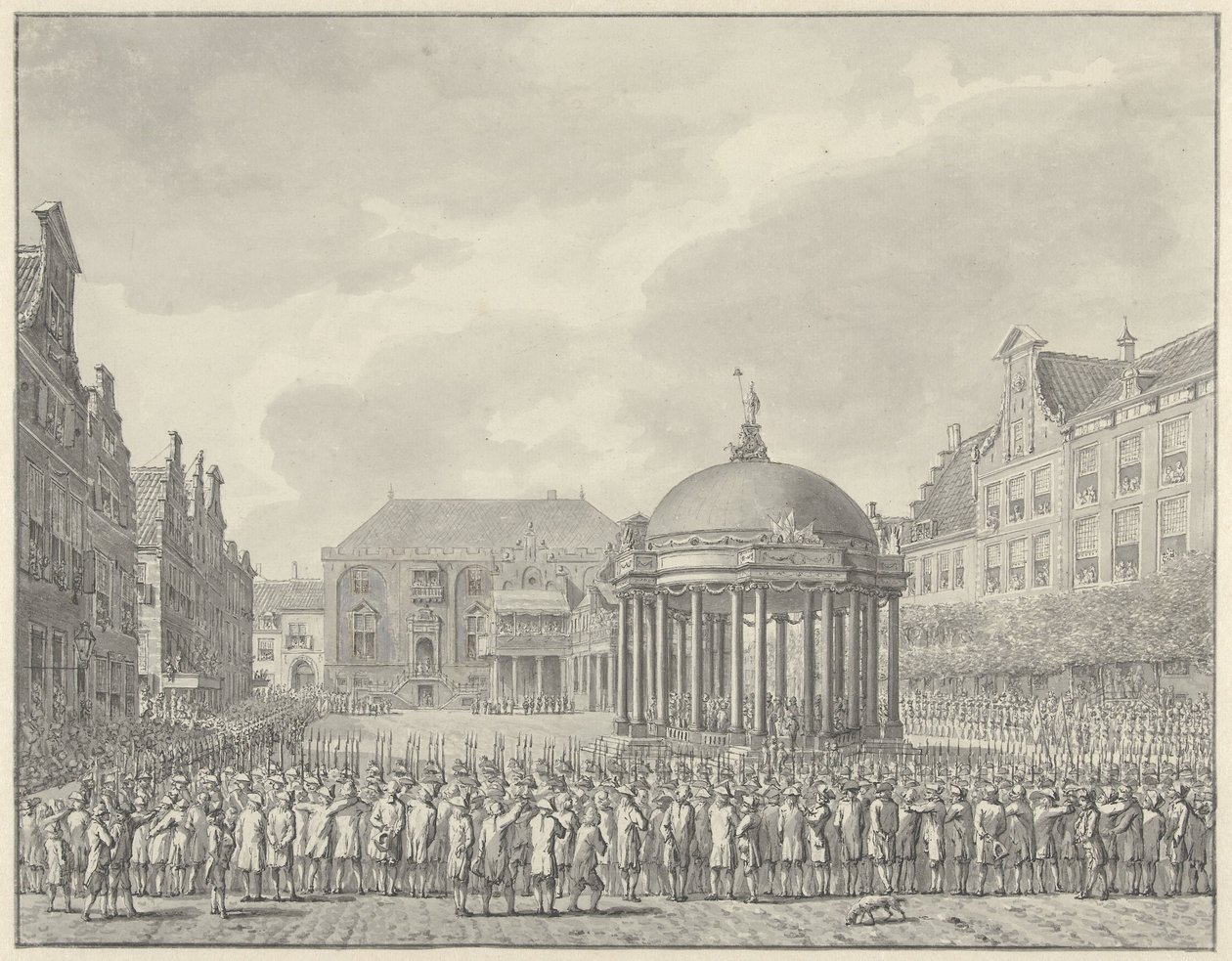 Svoret inn i regjeringsbestemmelsene på Grote Markt i Haarlem, 5. september 1787 av Vincent Jansz. van der Vinne (signed by artist)