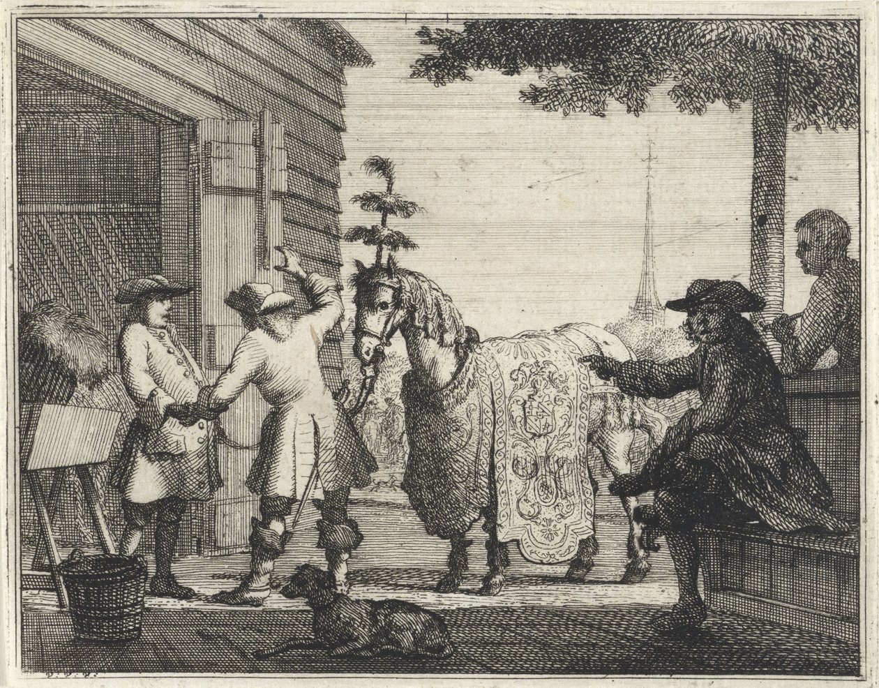 Handlere ved en rikt dekorert hest av Vincent Laurensz. van der Vinne (II)