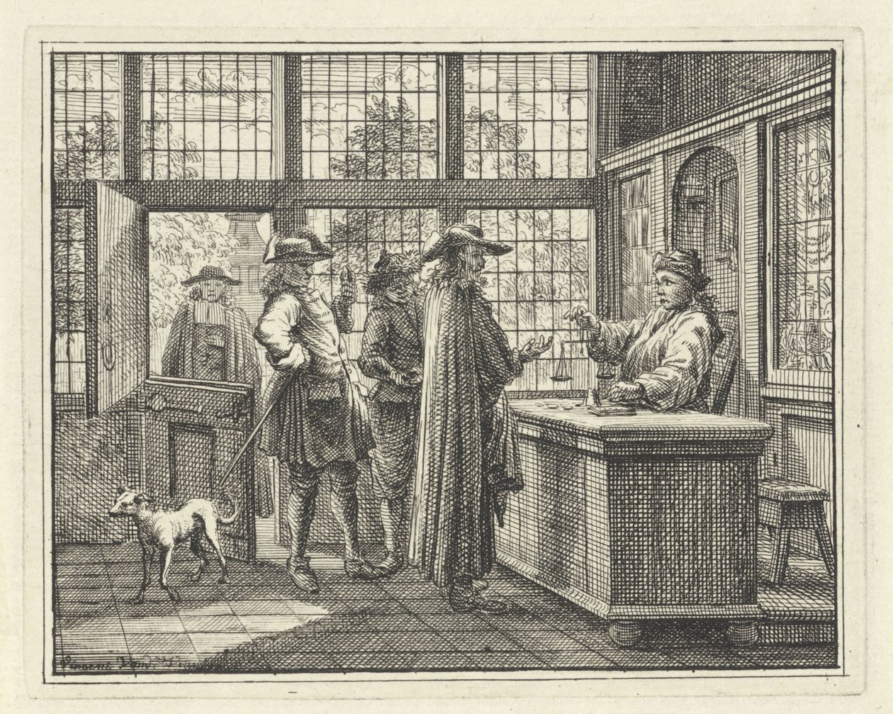Interiør med gullvekt og kunder av Vincent Laurensz. van der Vinne (II)