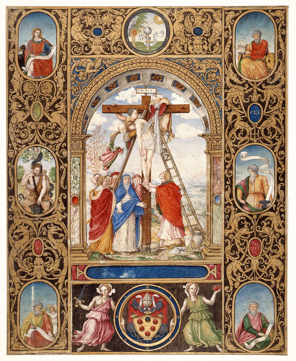 Marlay Cutting IT.34: The Deposition from the Cross og grensefragmenter fra et missal av pave Clement VII, etter 1523 (pergament) av Vincent Raymond