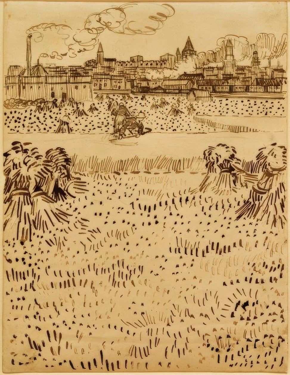 Utsikt over Arles over kornåkrene av Vincent van Gogh