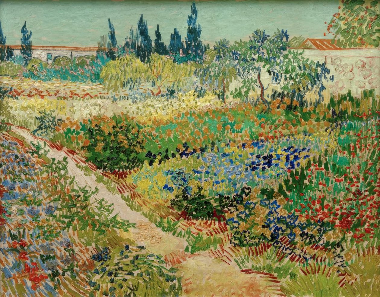 Blomstrende hage med sti av Vincent van Gogh