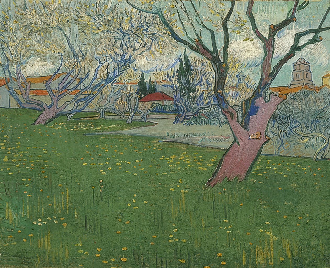 Blomstrende frukthage med utsikt over Arles. 1889 av Vincent van Gogh