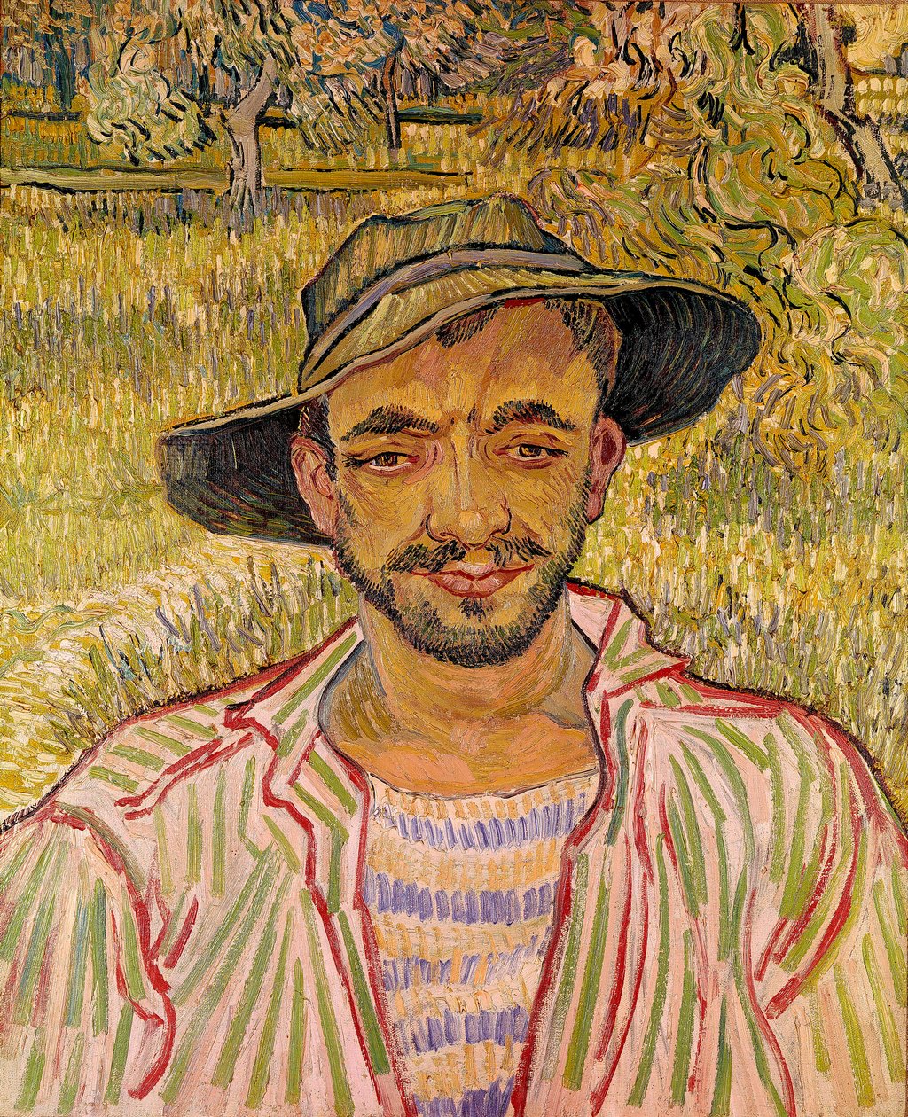 Byste av bondeansikt med stråhatt Maleri av Vincent Van Gogh (1853-1890) 1889 Dim. 61x50 cm. Galleria Nazinale d