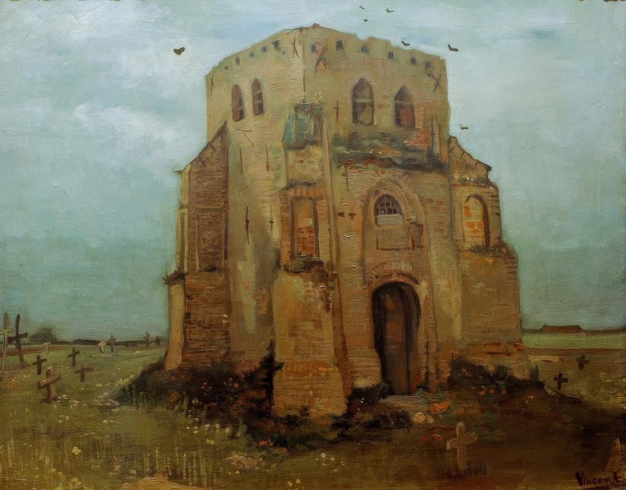 Det gamle kirketårnet i Nuenen, bondens kirkegård av Vincent van Gogh