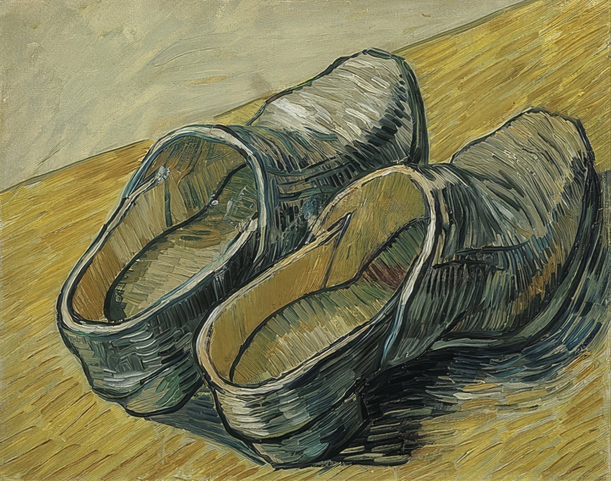 Et par tresko i skinn. 1889 av Vincent van Gogh