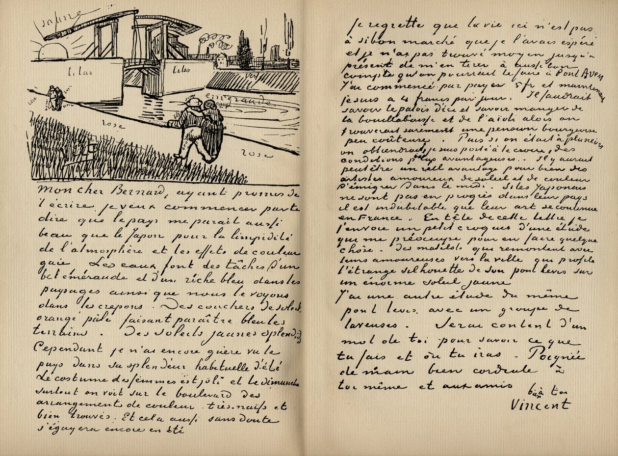Faksimile av et brev fra Vincent Van Gogh til Emile Bernard 18. mars 1888, fra boken 