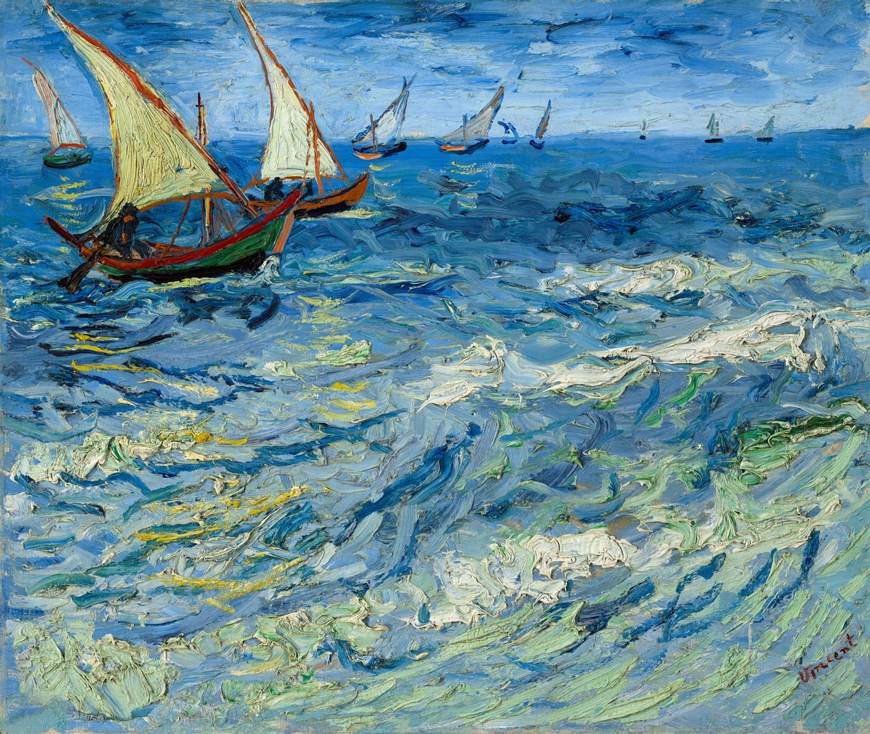 Fiskebåter ved Saintes-Maries / Seascape ved Saintes-Maries av Vincent van Gogh