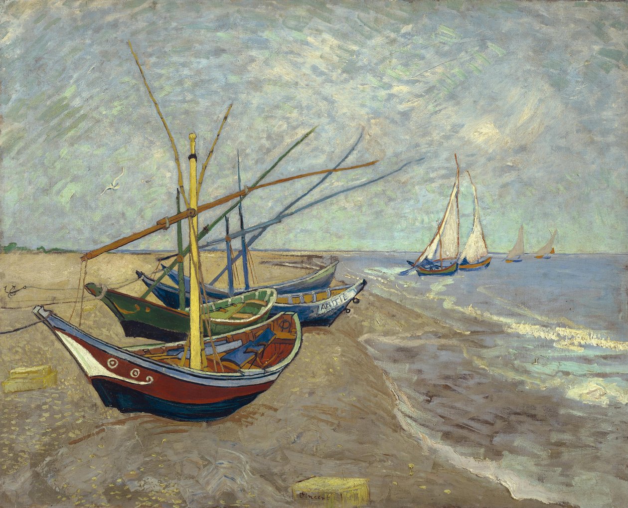 Fiskebåter på stranden ved Les Saintes-Maries-de-la-Mer av Vincent van Gogh