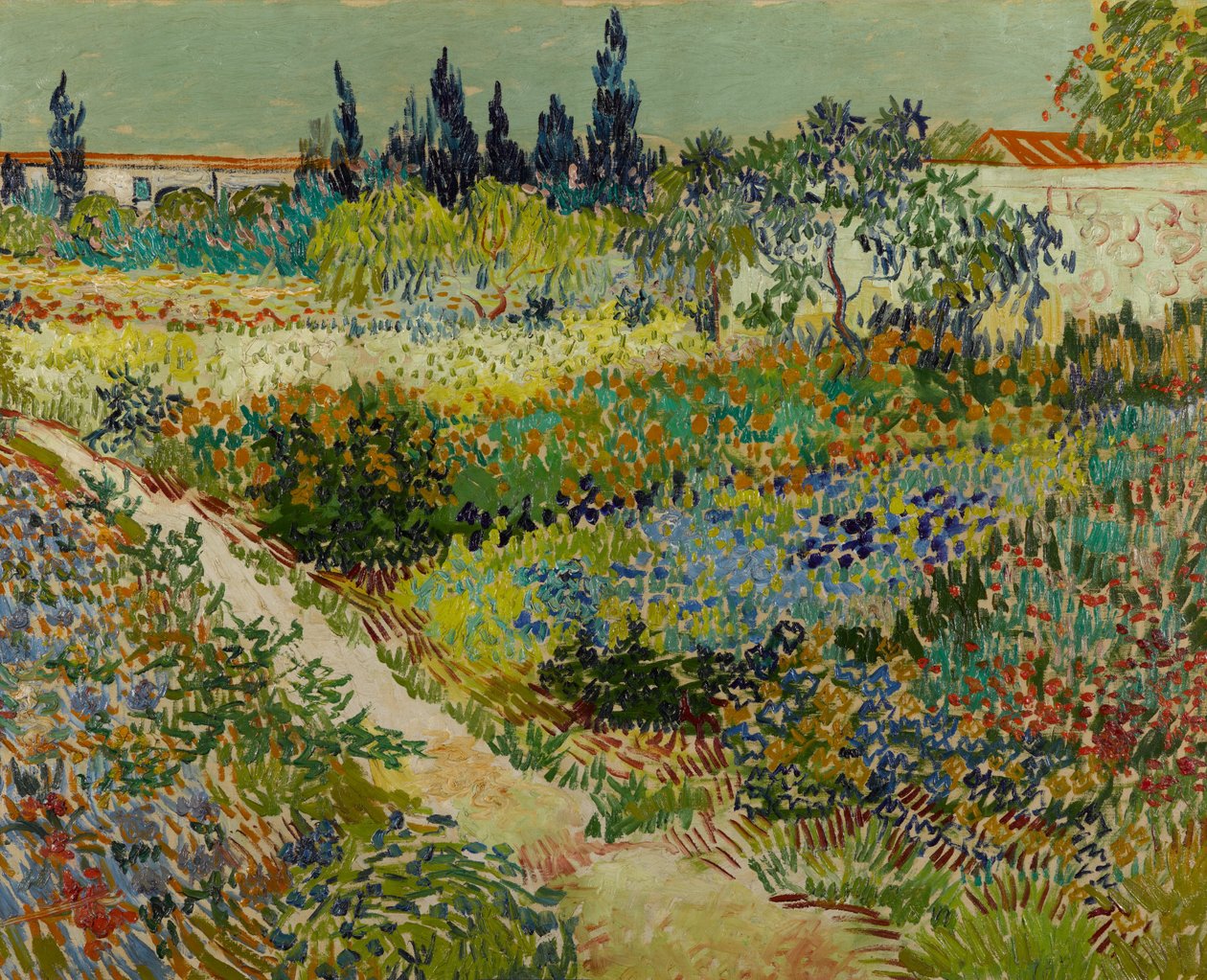 Nederlandsk: Tuin te Arles Blomsterhage med sti av Vincent van Gogh