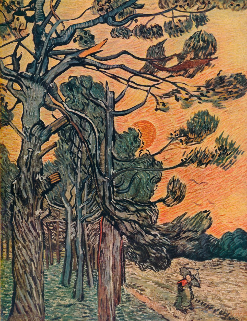 Granskog ved slutten av dagen, 1889 av Vincent van Gogh