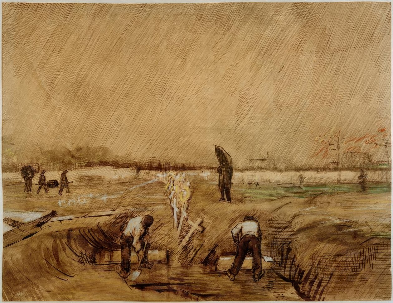 Kirkegård i regnet av Vincent van Gogh