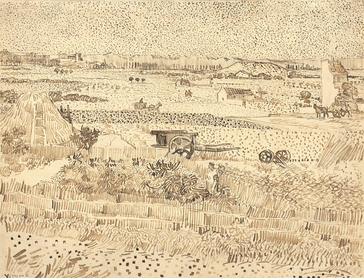 Harvest - La Crau-sletten, 1888. av Vincent van Gogh