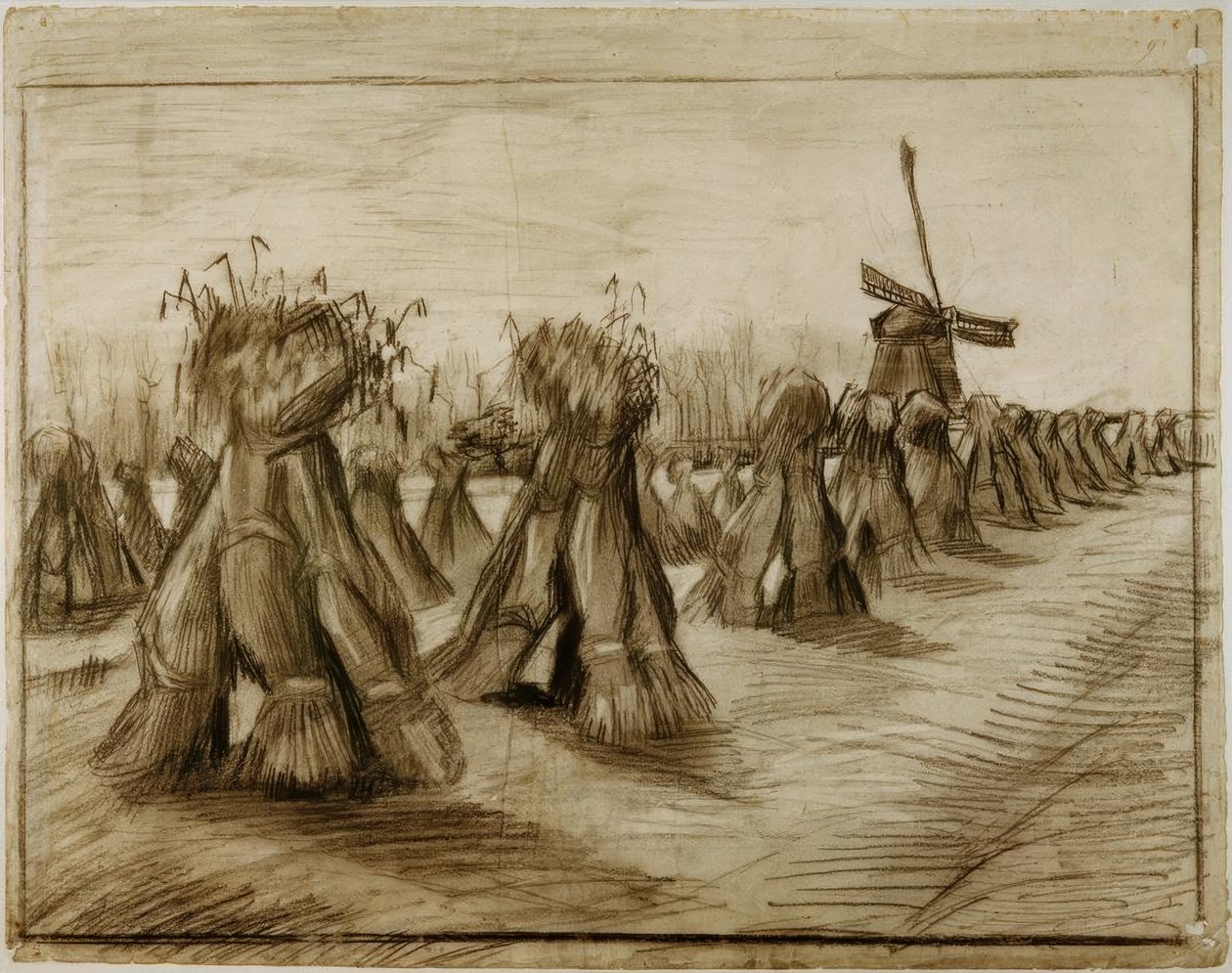 Bunt med korn og vindmølle av Vincent van Gogh