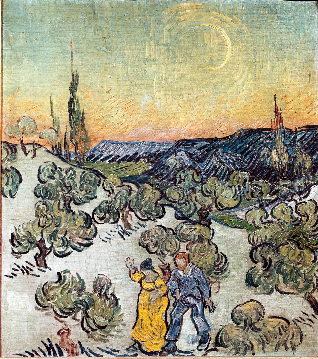 Landskap i skumringen (Saint Remy eller Saint-Remy). Maleri av Vincent Van Gogh (1853-1890) av Vincent van Gogh