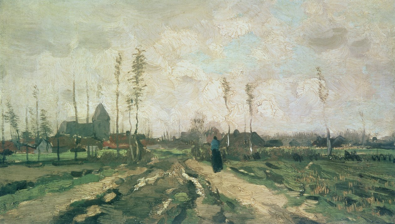 Landskap med kirke og hus, Nuenen, 1885 av Vincent van Gogh