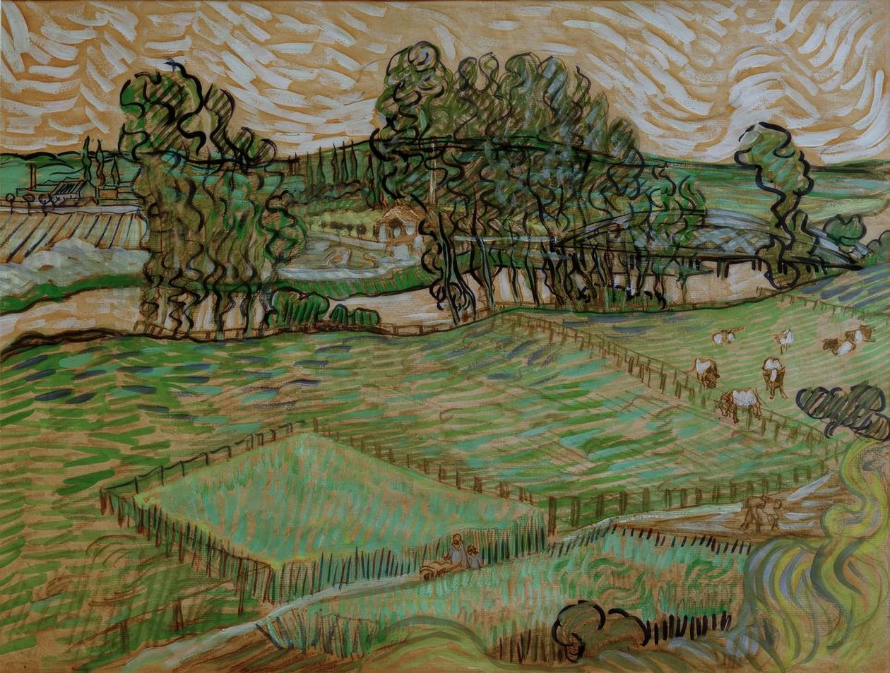 Landskap med en bro over Oise av Vincent van Gogh