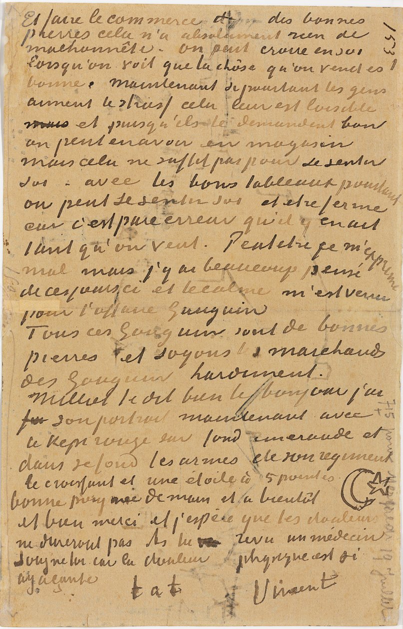 Side av et brev fra Vincent til broren Theo, henrettet i Arles, 1888 av Vincent van Gogh