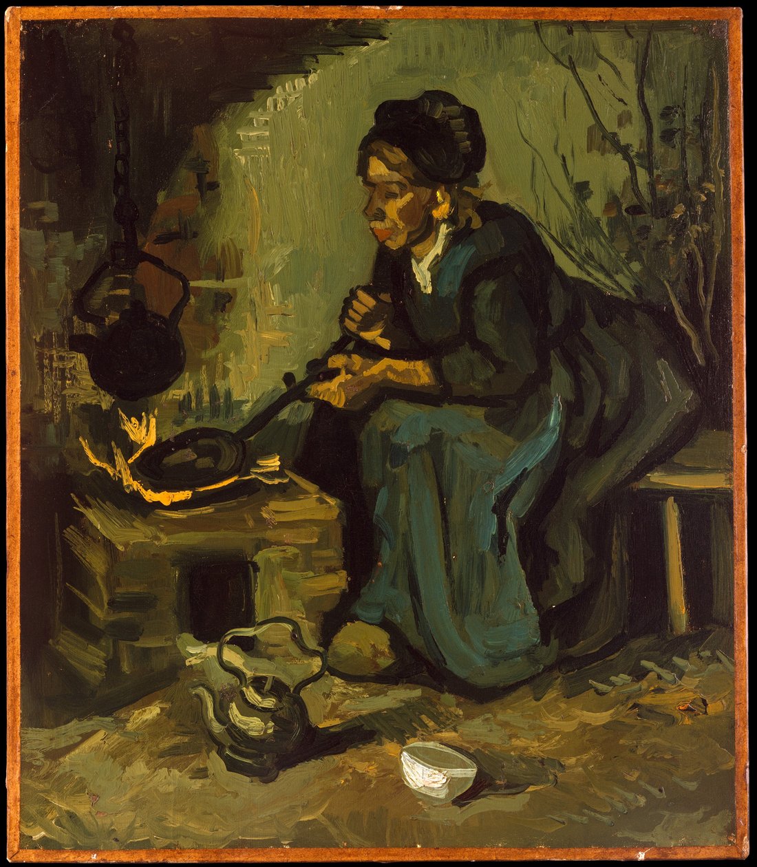 Bondekvinne som lager mat ved en peis av Vincent van Gogh
