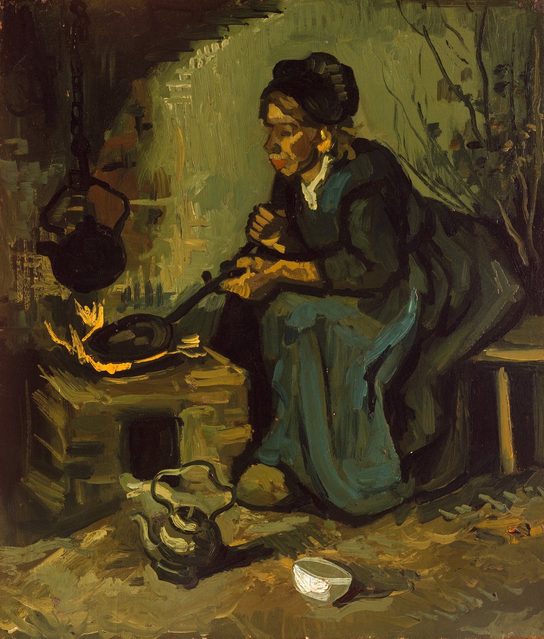 Bondekvinne som lager mat ved en peis, 1885. av Vincent van Gogh