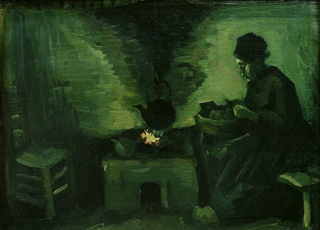 Bondekvinne ved ildstedet, ca. 1885 (olje på lerret lagt om bord) av Vincent van Gogh
