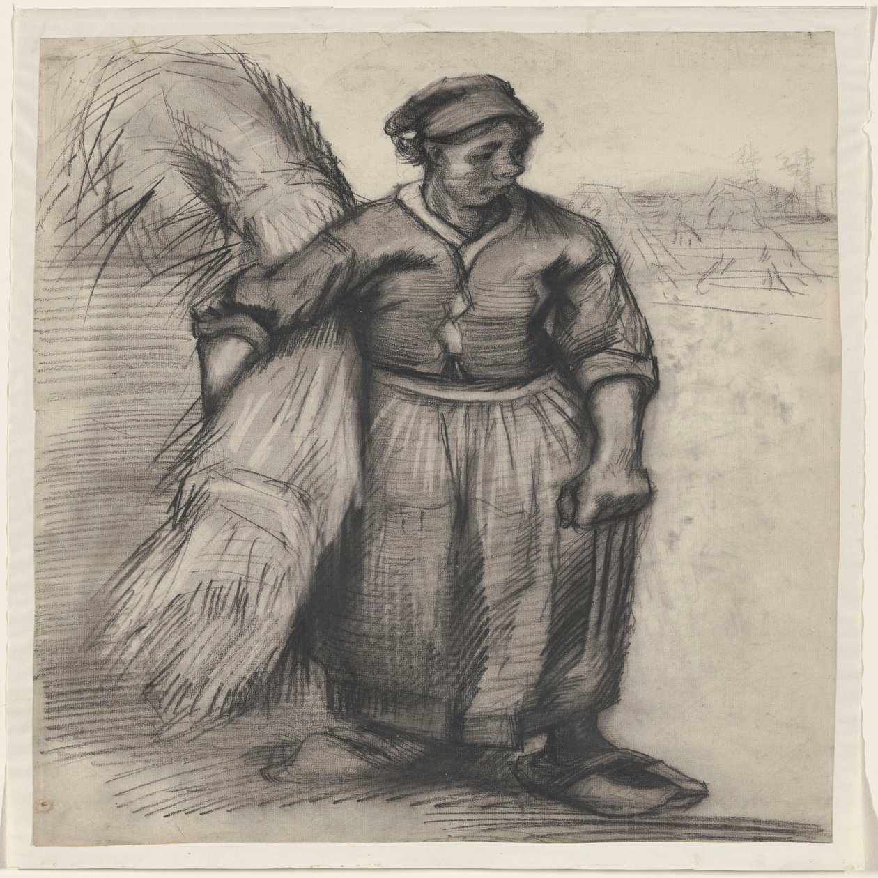 Bondekvinne som bærer et kornbånd, sett forfra av Vincent van Gogh