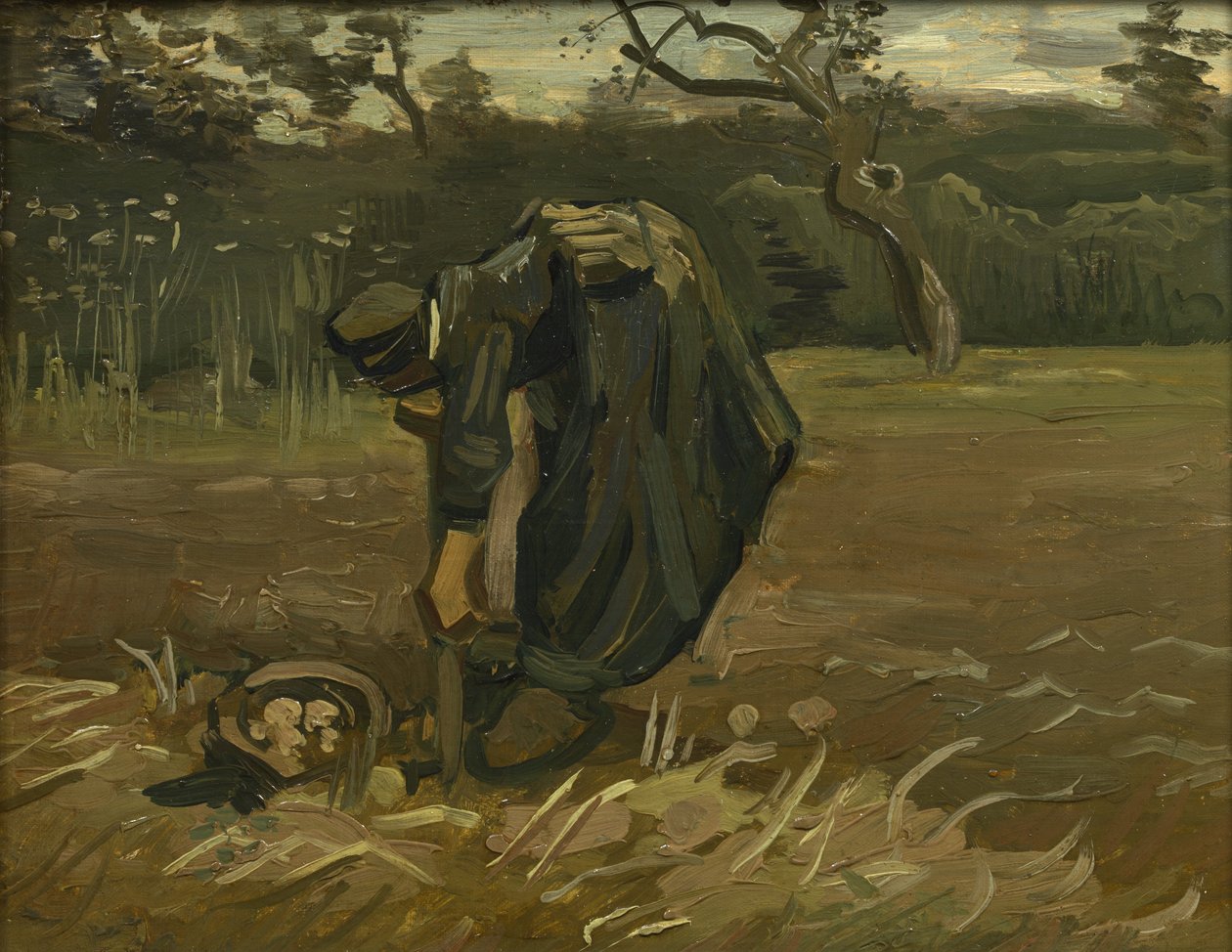Bondekvinne, høster poteter, 1885 av Vincent van Gogh