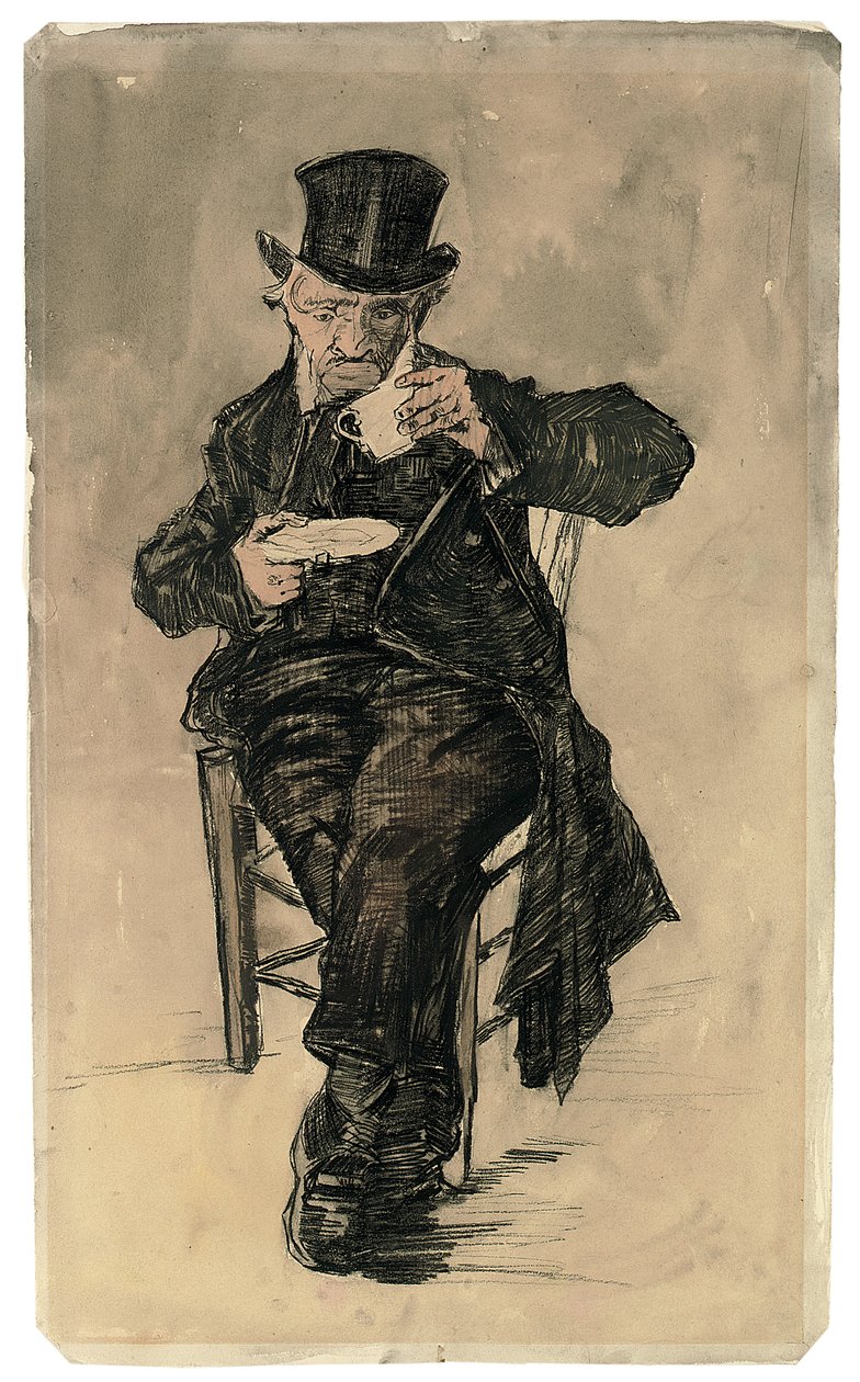 Poorhouse Dweller in Top Hat drikker en kopp kaffe, 1882 av Vincent van Gogh
