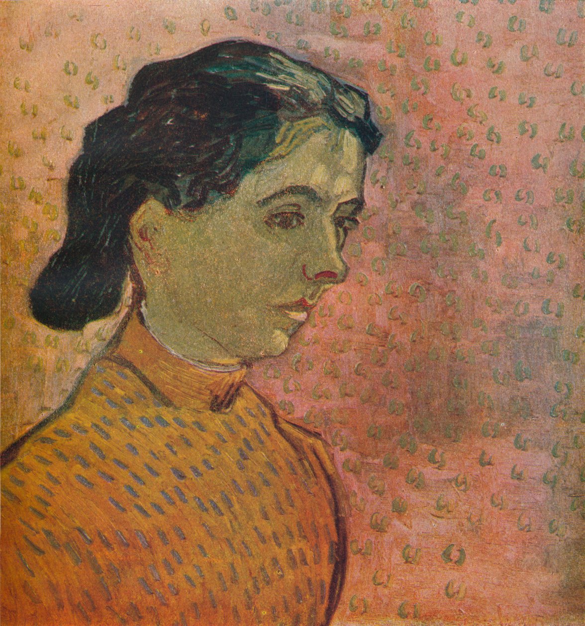 Portrett av en ung jente på en rosa bakgrunn, 1888 av Vincent van Gogh