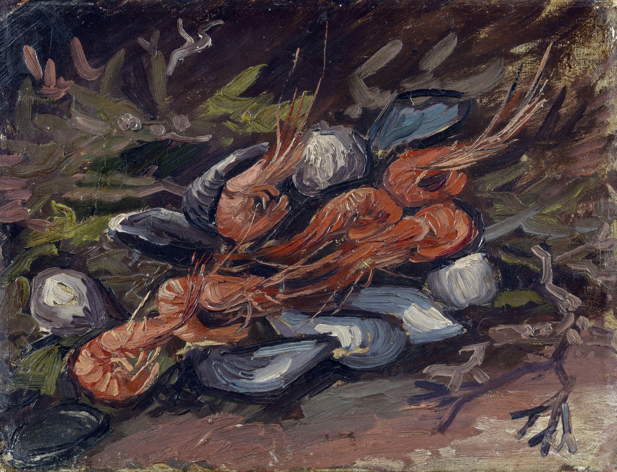 Reker og blåskjell (reker og blåskjell) av Gogh, Vincent, van (1853-1890). Olje på lerret, størrelse: 26,5x34,8 av Vincent van Gogh