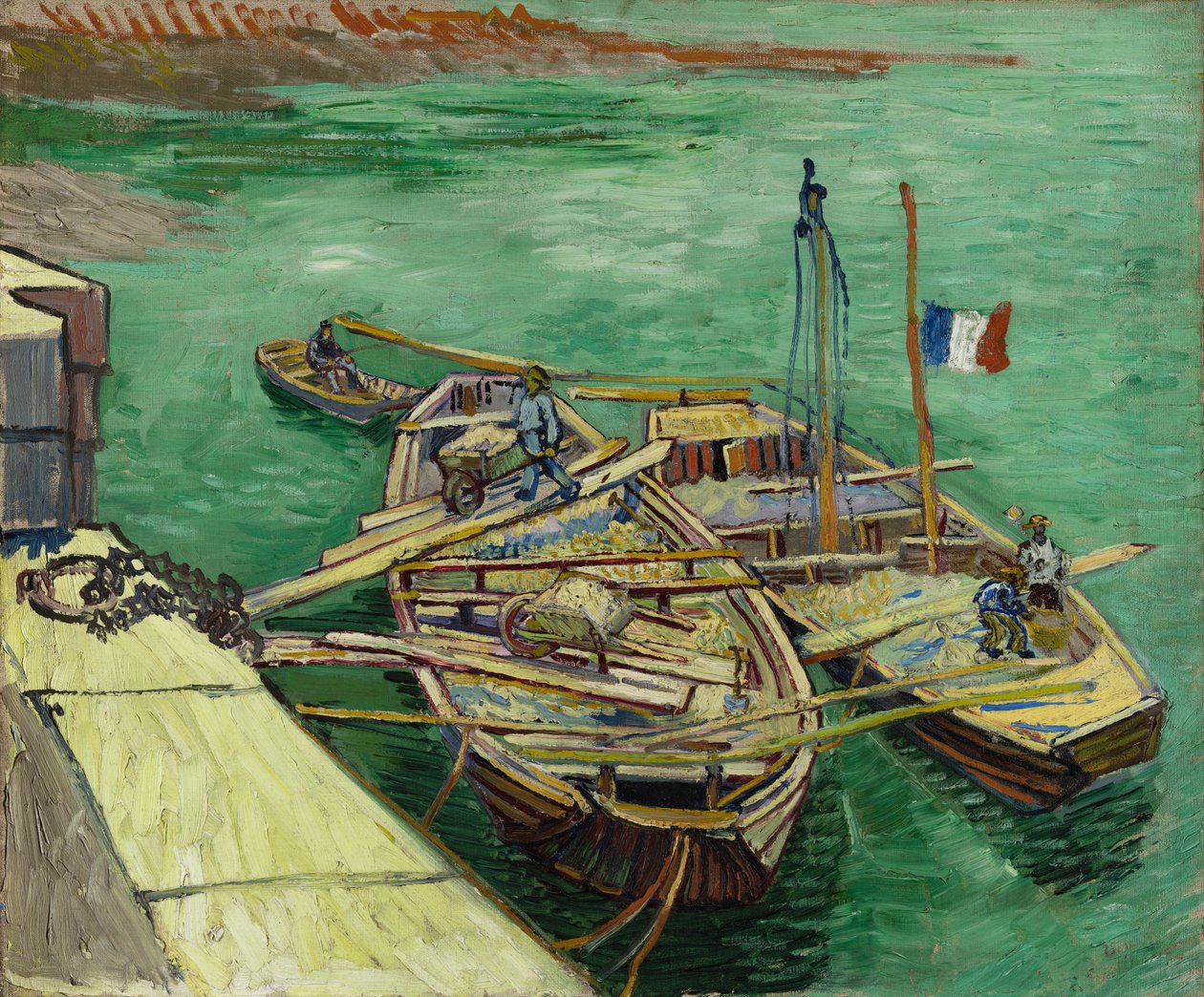 Kai med menn som losser sandlektere av Vincent van Gogh