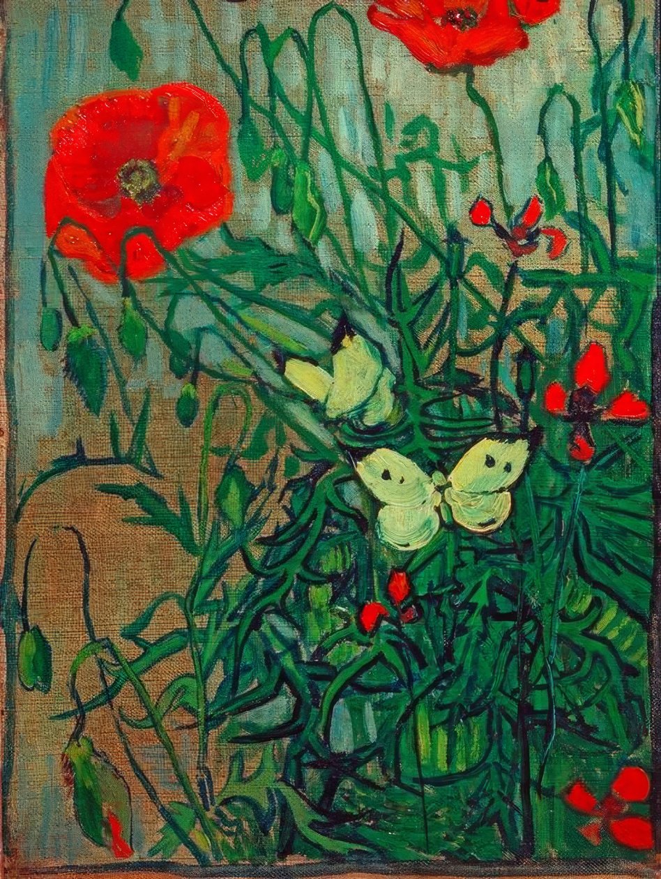 Sommerfugler på valmueblomster av Vincent van Gogh