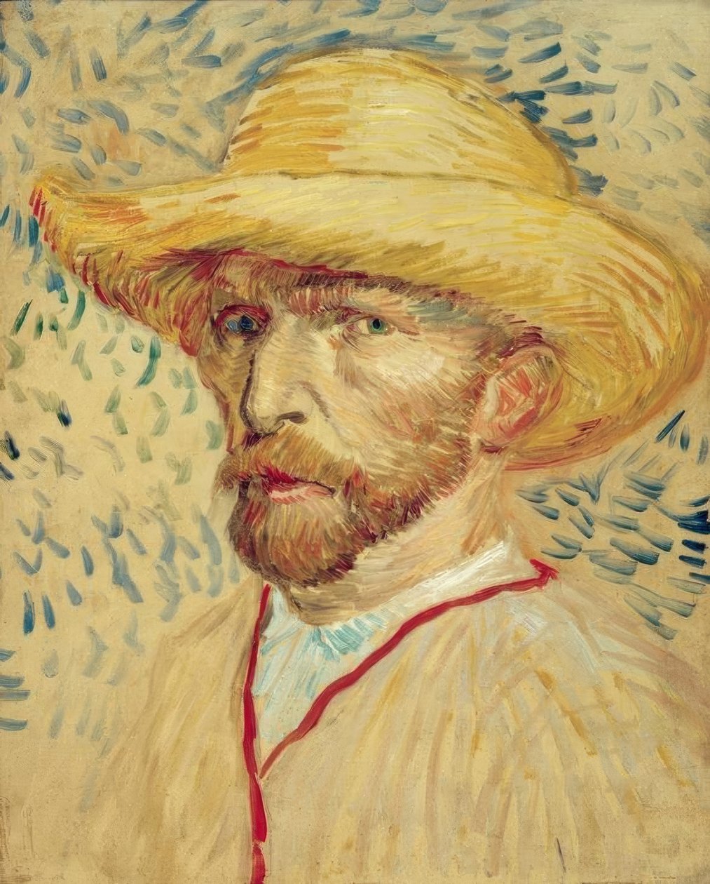 Selvportrett med stråhatt og malersmokke av Vincent van Gogh