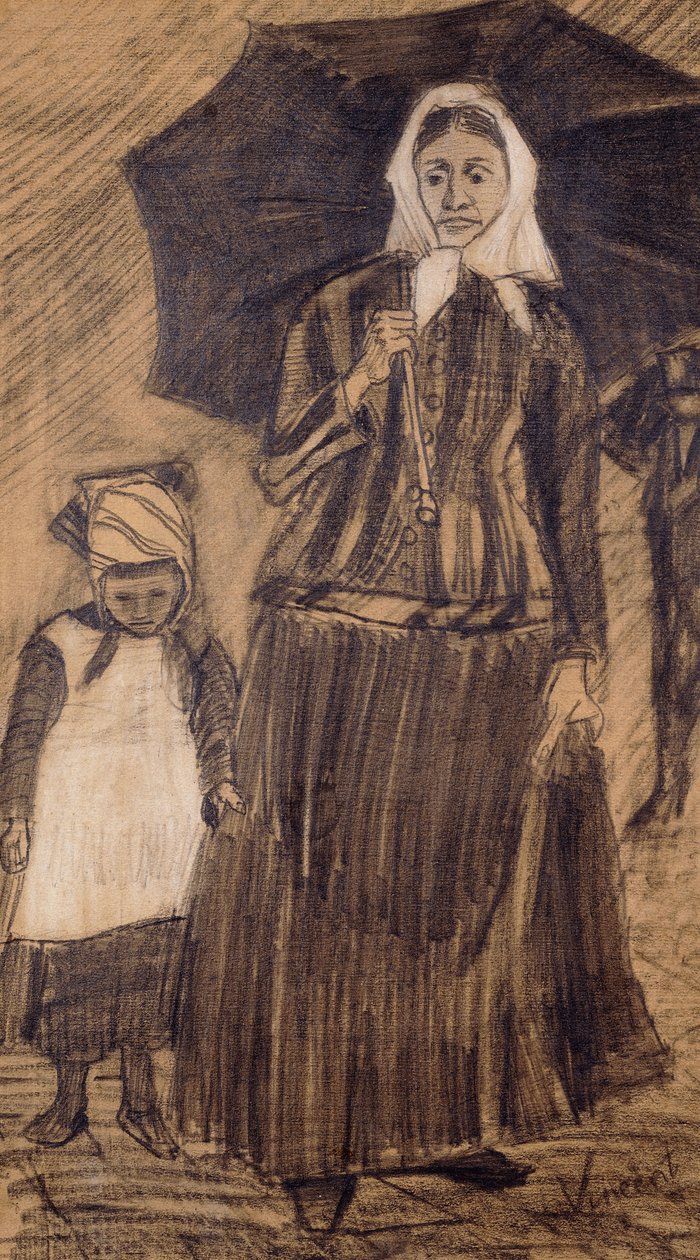 Sien under en paraply med en jente, 1882 av Vincent van Gogh