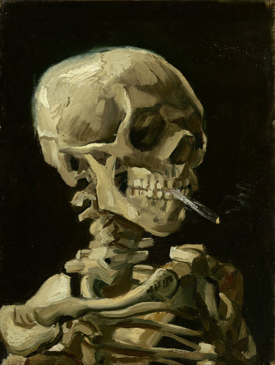 Skull of a Skeleton with Burning Cigarette, ca. 1886 (olje på lerret) av Vincent van Gogh