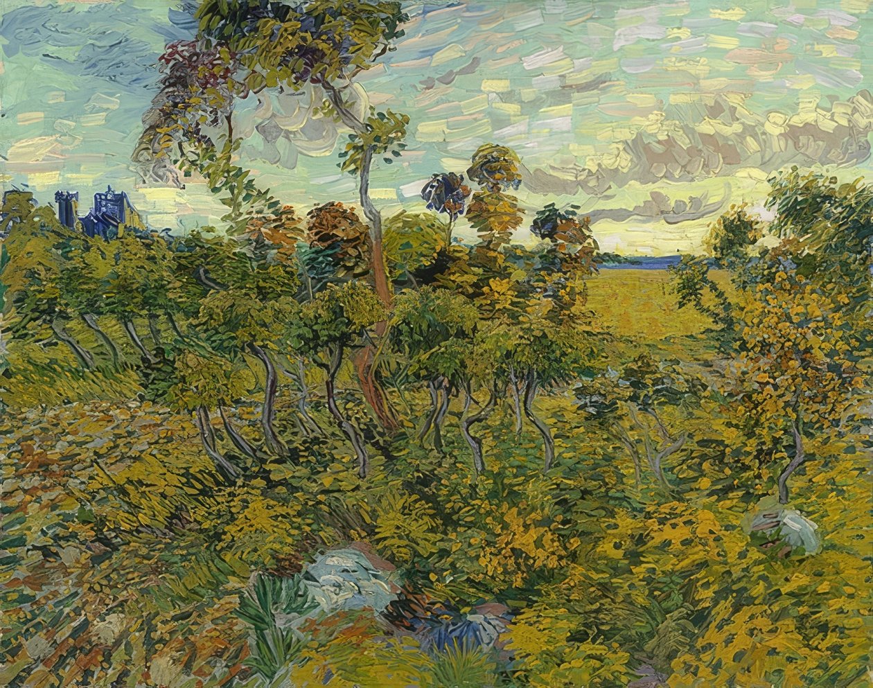 Solnedgang ved Montmajour. 1888 av Vincent van Gogh