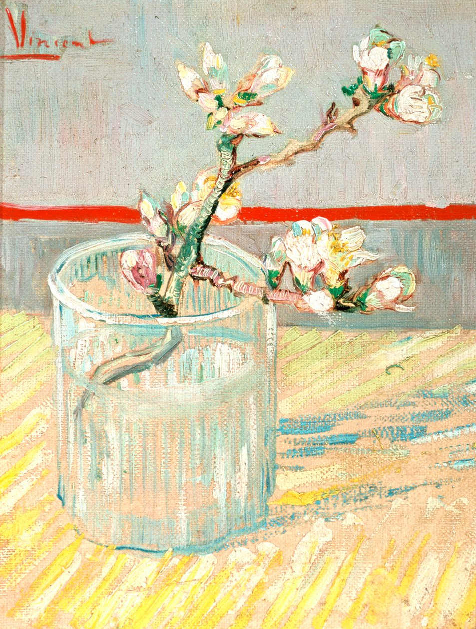 Kvist av blomstrende mandelblomst i et glass, 1888. av Vincent van Gogh