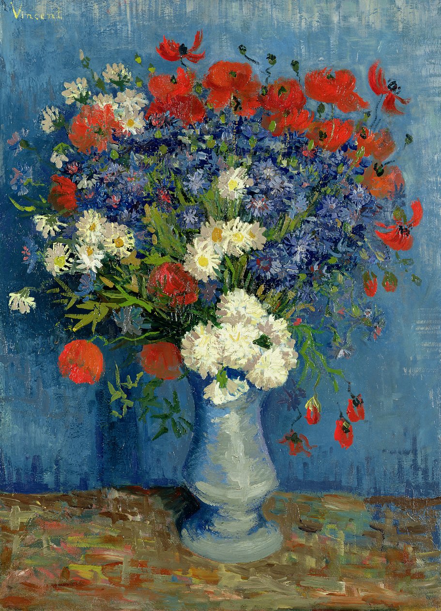Stilleben: Vase med kornblomster og valmuer, 1887 av Vincent van Gogh