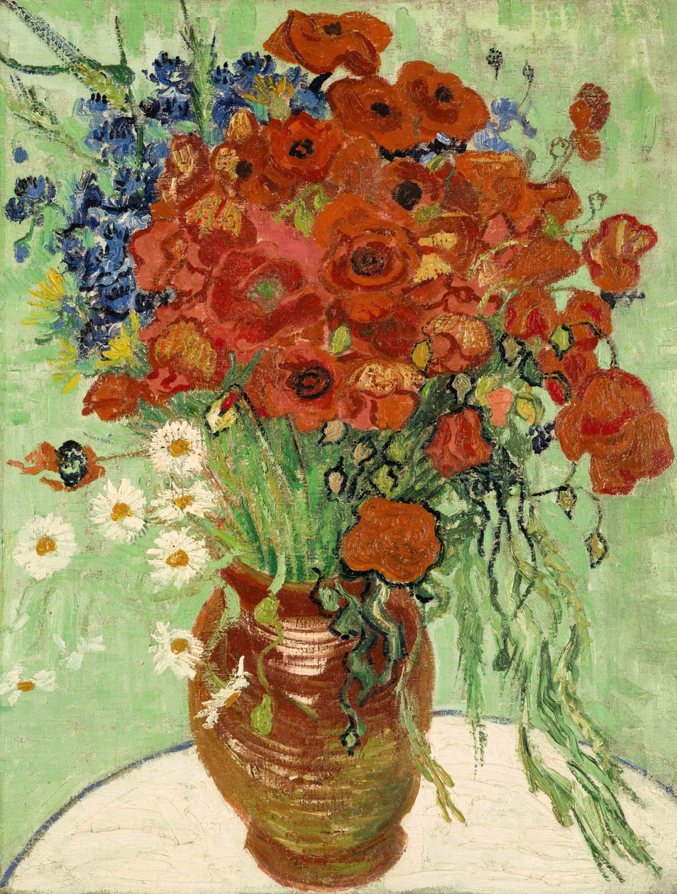 Stilleben, vase med tusenfryd og valmuer, 1890 av Vincent van Gogh