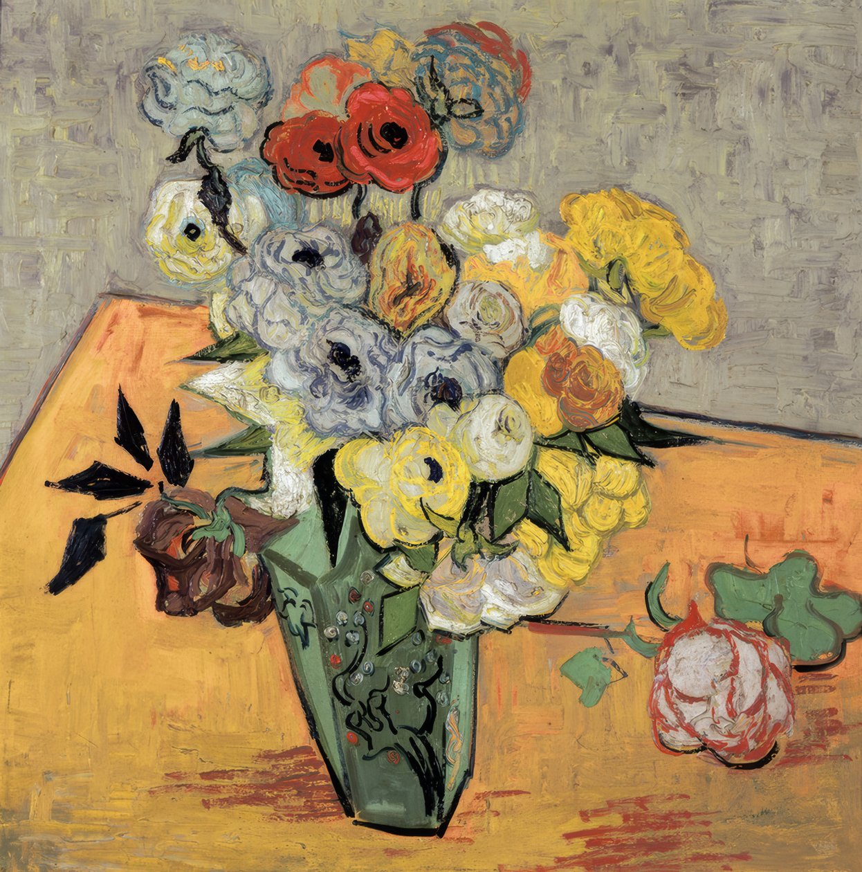 Stilleben med en japansk vase, roser og anemoner av Vincent van Gogh