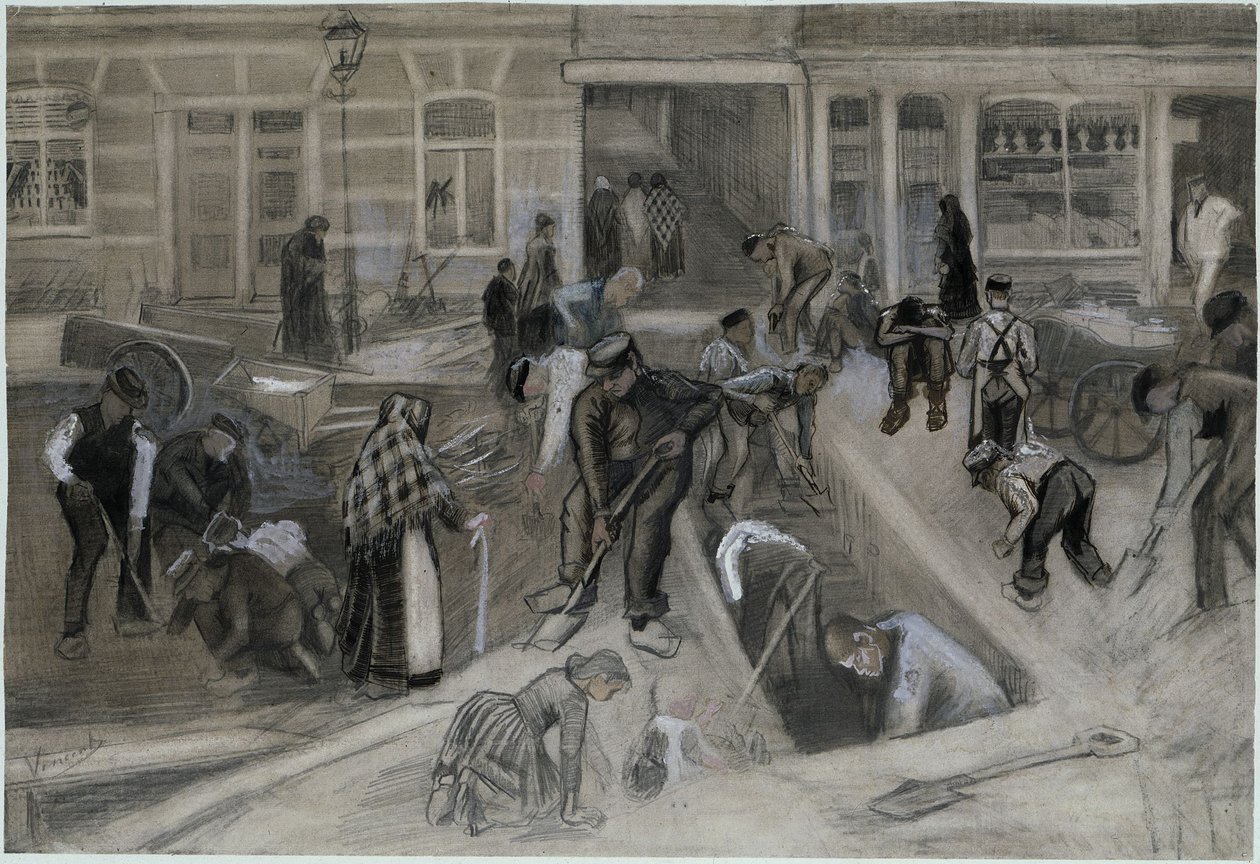 Veiarbeidere som graver ut et trappesjakt av Vincent van Gogh