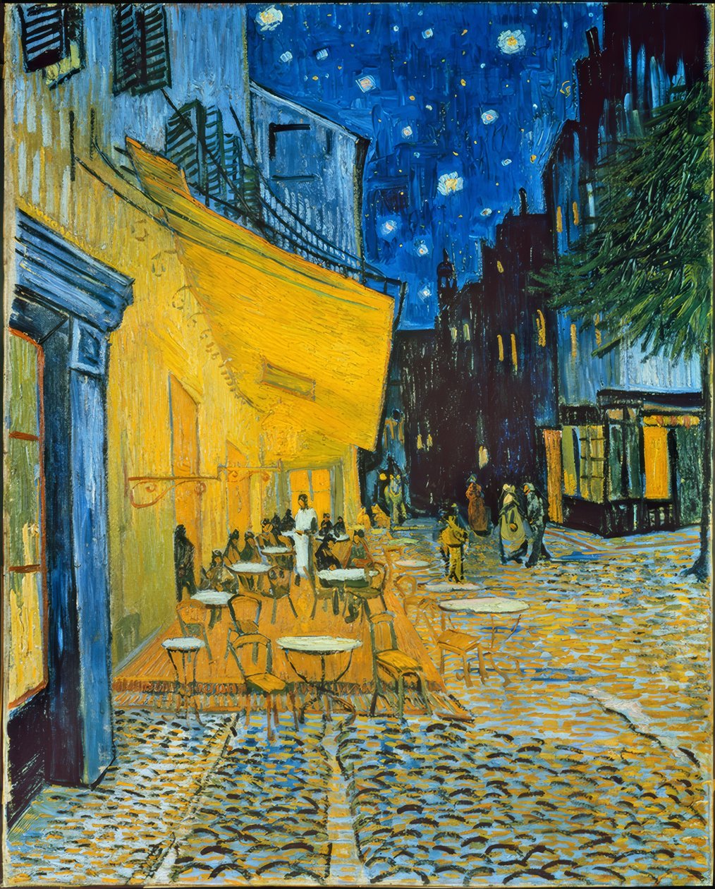 Terrasse til kafeen på Place du Forum i Arles om kvelden av Vincent van Gogh