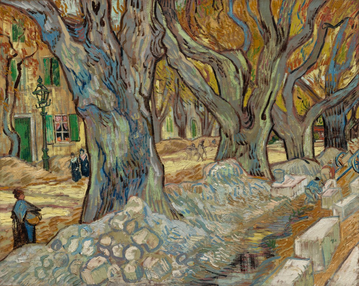 The Large Plate Trees Road Menders ved Saint-Rémy, 1889. av Vincent van Gogh