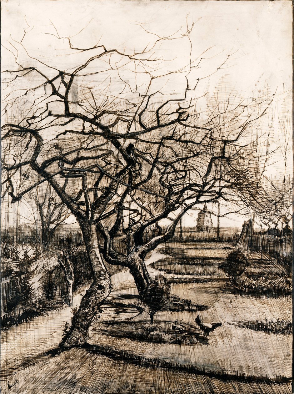 Prestegården i Nuenen om vinteren - Oeuvre de Vincent, van Gogh (1853-1890) - 1884 - Penn, pensel, blekk på papir - 51,5x38 - Szepmuveszeti Muzeum, Budapest av Vincent van Gogh