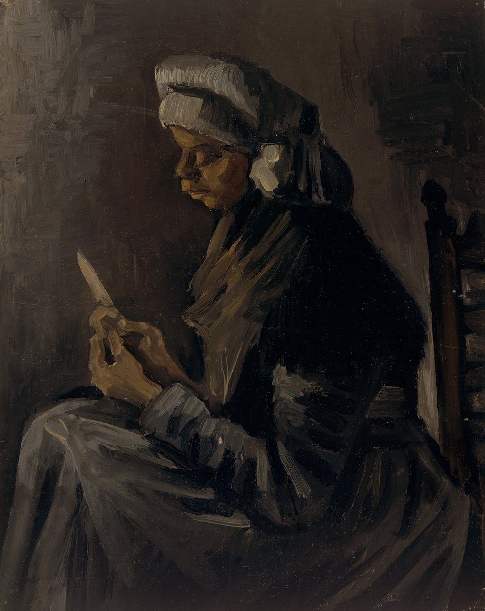 Potetskrelleren bakside: Selvportrett med stråhatt, 1885. av Vincent van Gogh