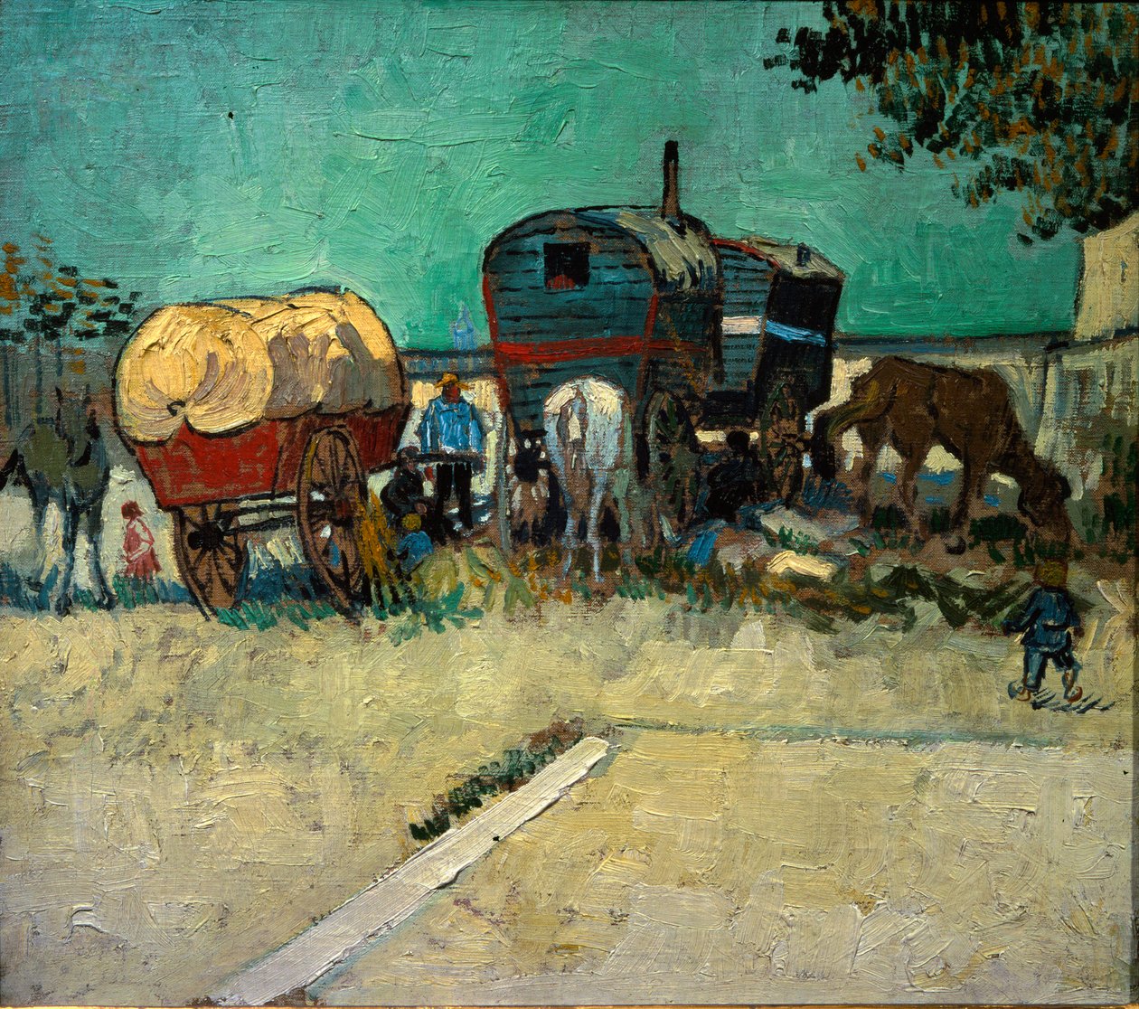 Tilhengere, bohemsk leir i nærheten av Arles (Olje på lerret av Vincent van Gogh