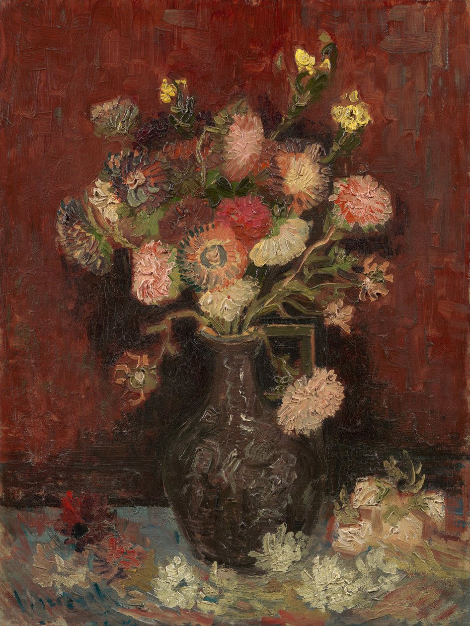 Vase med kinesiske asters og gladioli - Maleri av Vincent van Gogh (1853-1890), olje på lerret av Vincent van Gogh