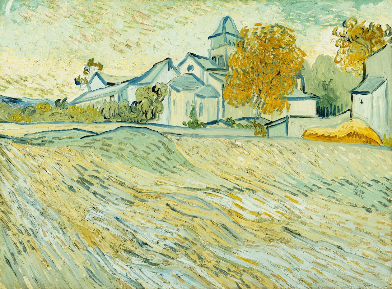 Utsikt over Asylum og Saint-Remy-kapellet; Utsikt over asylet og kapellet i Saint-Remy, 1889 av Vincent van Gogh