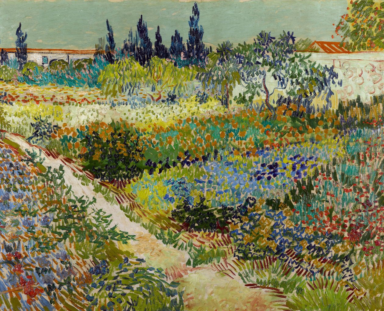 ""Utsikt over den blomstrende hagen med sti"" (blomstrende hage med sti) Maleri av Vincent van Gogh (1853-1890) 1888 Gemeentemuseum Den Haag, Haag, Nederland av Vincent van Gogh